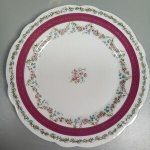MZ Austria Antique Porcelain Salad Plate Pink Gold Floral Scalloped 8.5 Inch